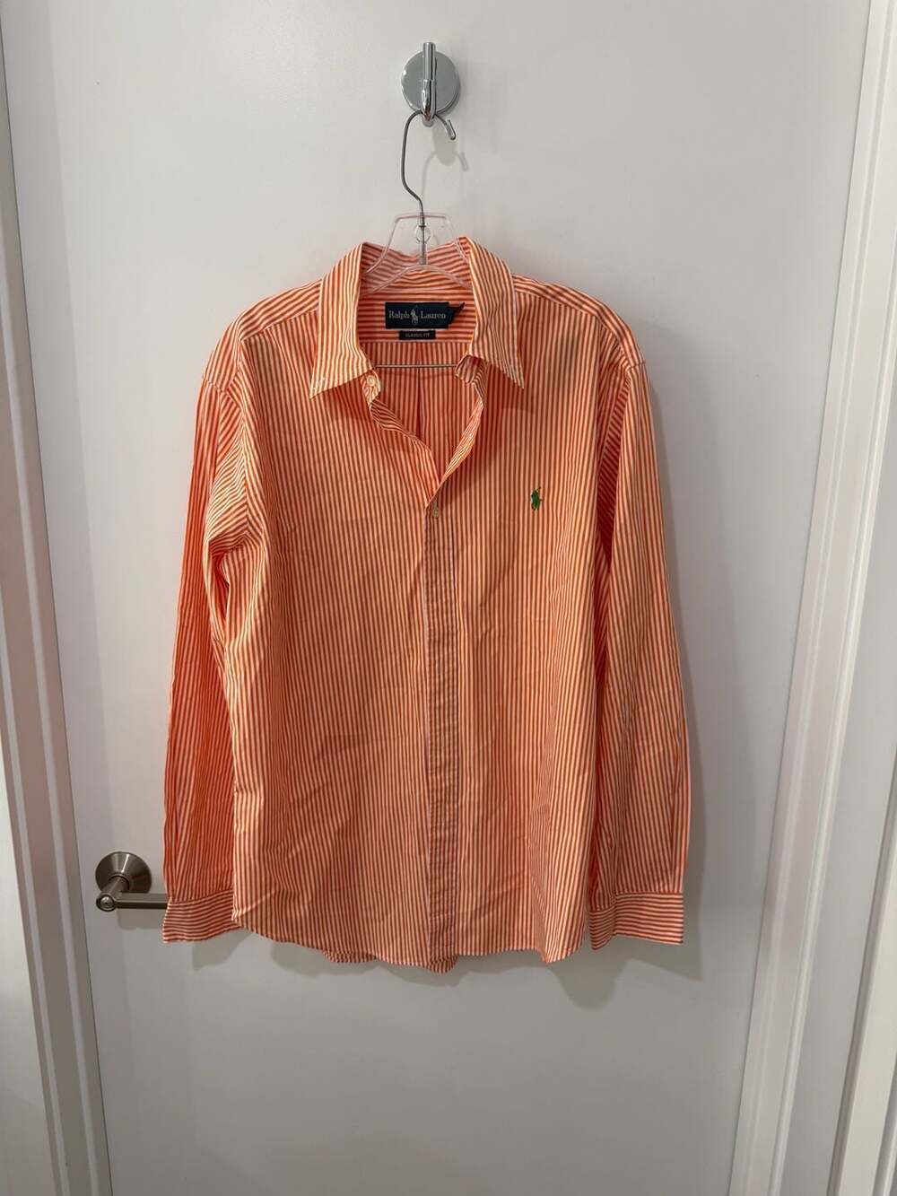 Ralph Lauren Classic Fit Orange and White Striped Button-Down Shirt